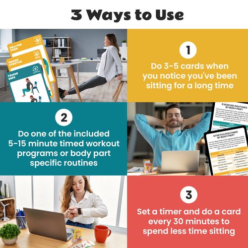 75 Desk Workout Cards – 50 Light Bodyweight Exercises & 25 Stretches for Quick, Easy Chair Routines – 3.5x2.5” Workstation Exercise Deck for Women & Men – No-Sweat Fitness at Home or Office