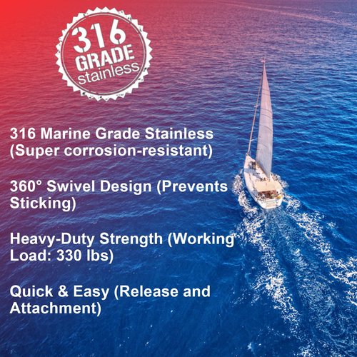 YUEARN Marine Grade Quick Release Carabiner with Swivel(4-Pack), 2.75" Corrosion-Resistant Snap Shackle for Sailing Rigging, SCBA Mask Quick Release, and Bow Safety