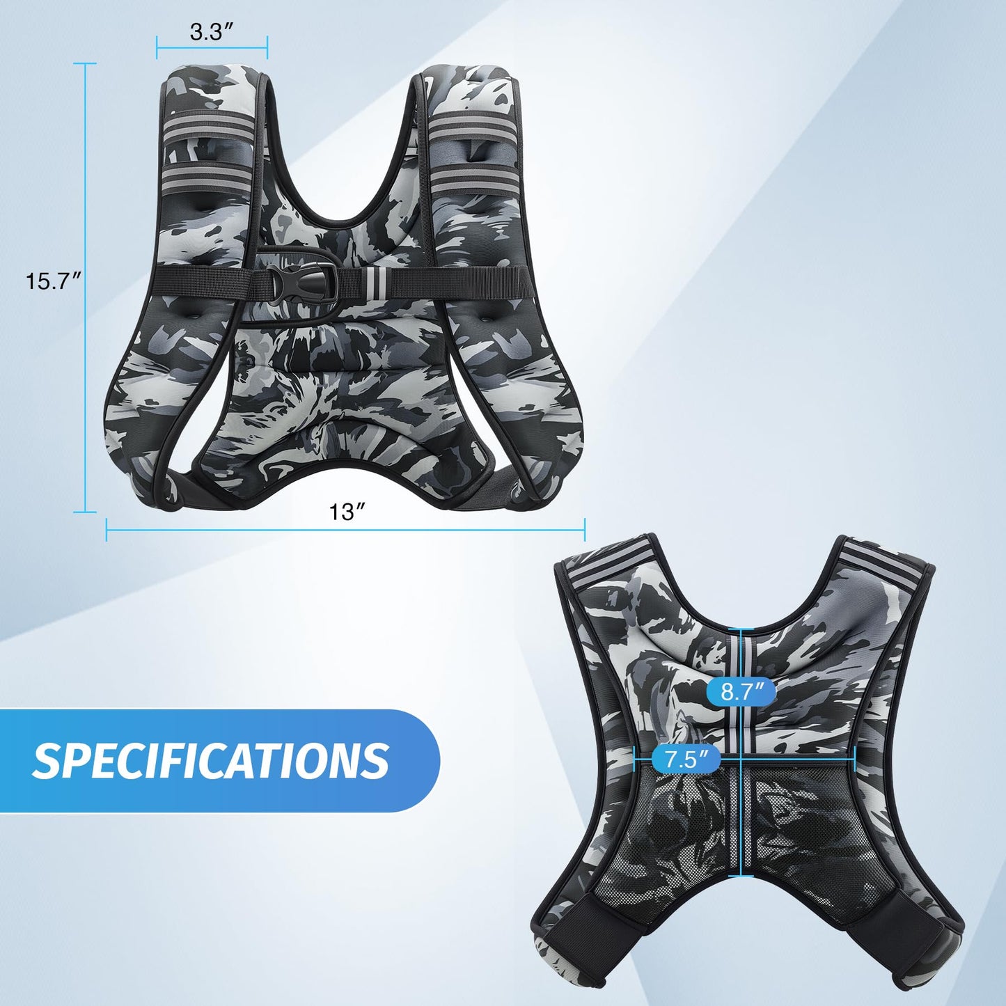 ZELUS Weighted Vest, 6lb/8lb/12lb/16lb/20lb/25lb/30lb Weight Vest for Men Women with Storage Pocket & Reflective Strips for Workout Strength Training Running Muscle Building, Gray Camo (12 lb)