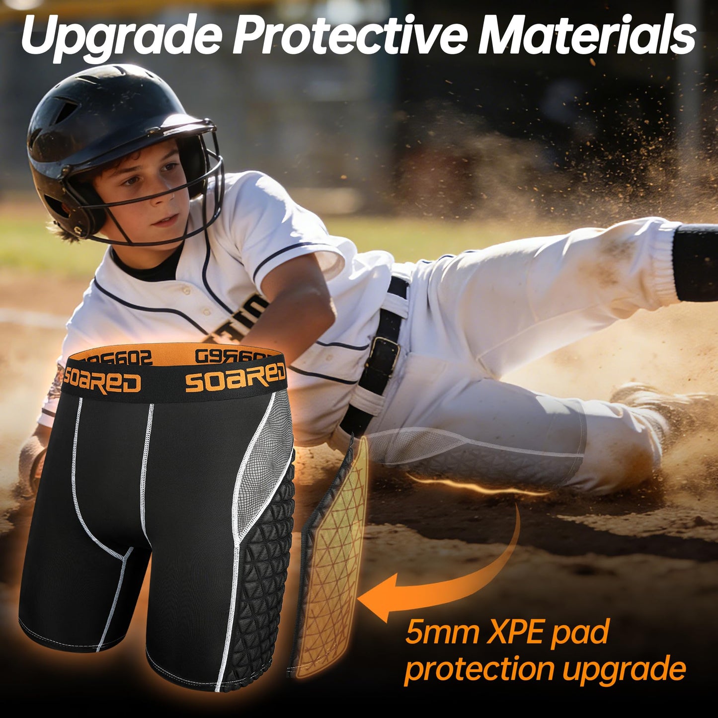 Soared Youth Sliding Shorts Baseball XPE Padded Slider Shorts Protective Compression Short for Football Lacrosse Softball Baseball Black