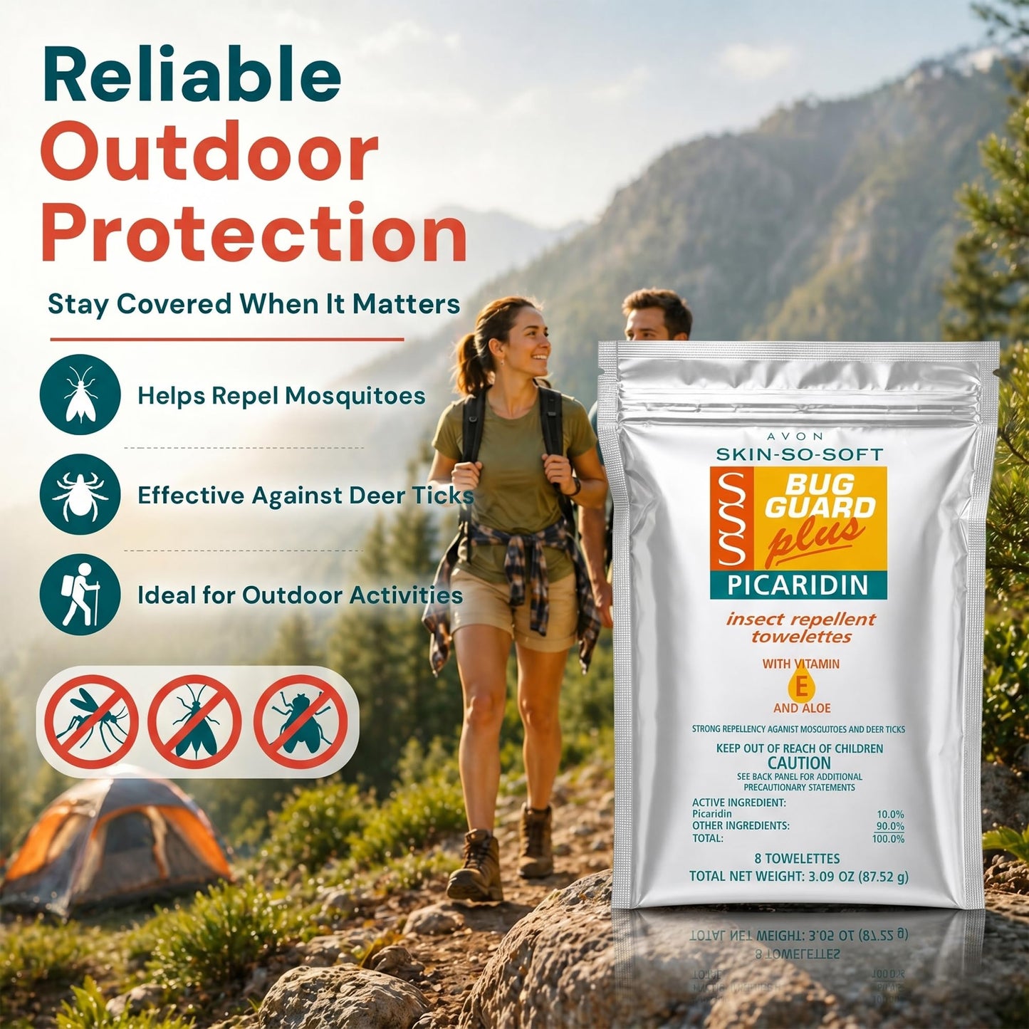 AVON Skin So Soft Bug Guard Plus Picaridin Insect Repellent Towelettes – DEET-Free Mosquito Repellent Wipes with Vitamin E & Aloe, Mosquito & Tick Protection, Individually Wrapped,16 CT EPA ID: 806-30