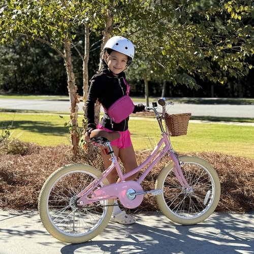 Petimini 12 Inch Kids Bike for Age 2 3 4 Years Old Little Girls Toddlers Retro Vintage Style Bicycles with Basket Training Wheels and Bell, Pink
