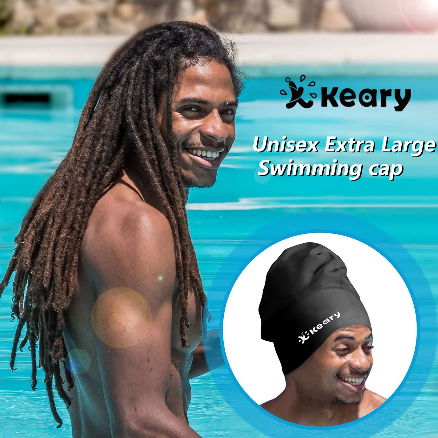 Extra Large Swim Cap for Braids and Dreadlocks Afro Hair Weaves Long Hair, Waterproof Silicone Cover Ear Bath Pool Shower Swimming Cap for Women Men Youth Adult Kids Girl to Keep Hair Dry, Black