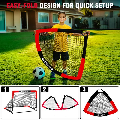 Kids Soccer Goal for Backyard Set - 2 Set Toddler Soccer Nets Training Equipment with Soccer Ball, 4x3 ft Pop Up Portable Soccer Set for Kids and Youth Games and Training Goals Ages 3-16 Gift