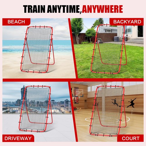 Volleyball Rebounder Net 7x4 Ft with Portable Travel Bag, 5-Angle Adjustable Rebounder Net for Practicing Digging, Setting, Spiking, Bounce Back Training Equipment with 2 Target Stripes & 4 Sand Bags