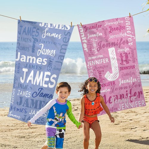 Personalized Kids Beach Towels Custom Sand Free Microfiber Beach Towel with Names & Monogram Customized Quick Dry Pool Towels for Girls Boys Standard Size