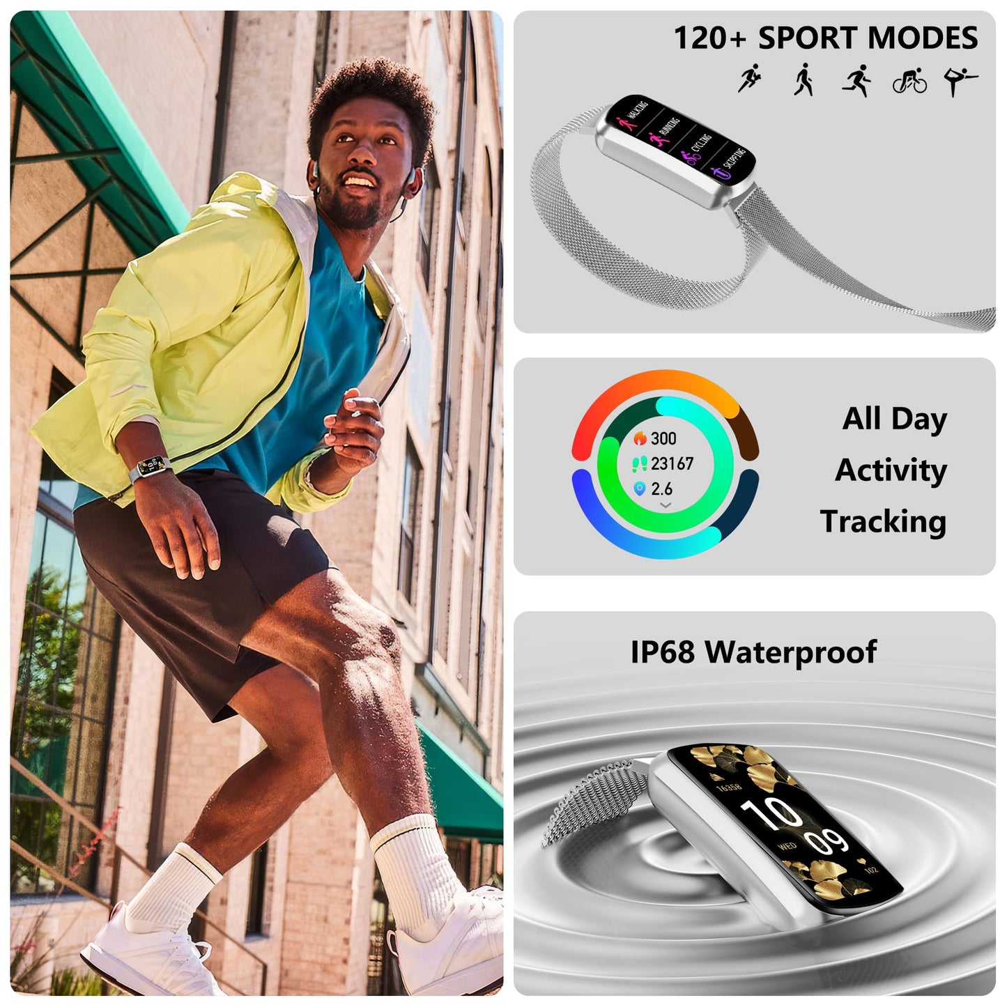 JYUAJOI Health Fitness Tracker, Smart Watch with 24/7 Heart Rate and Blood Pressure Monitor, Activity Tracker with Blood Oxygen, 120 Sport Mode Waterproof Sleep Tracker for Women Men (Silver)