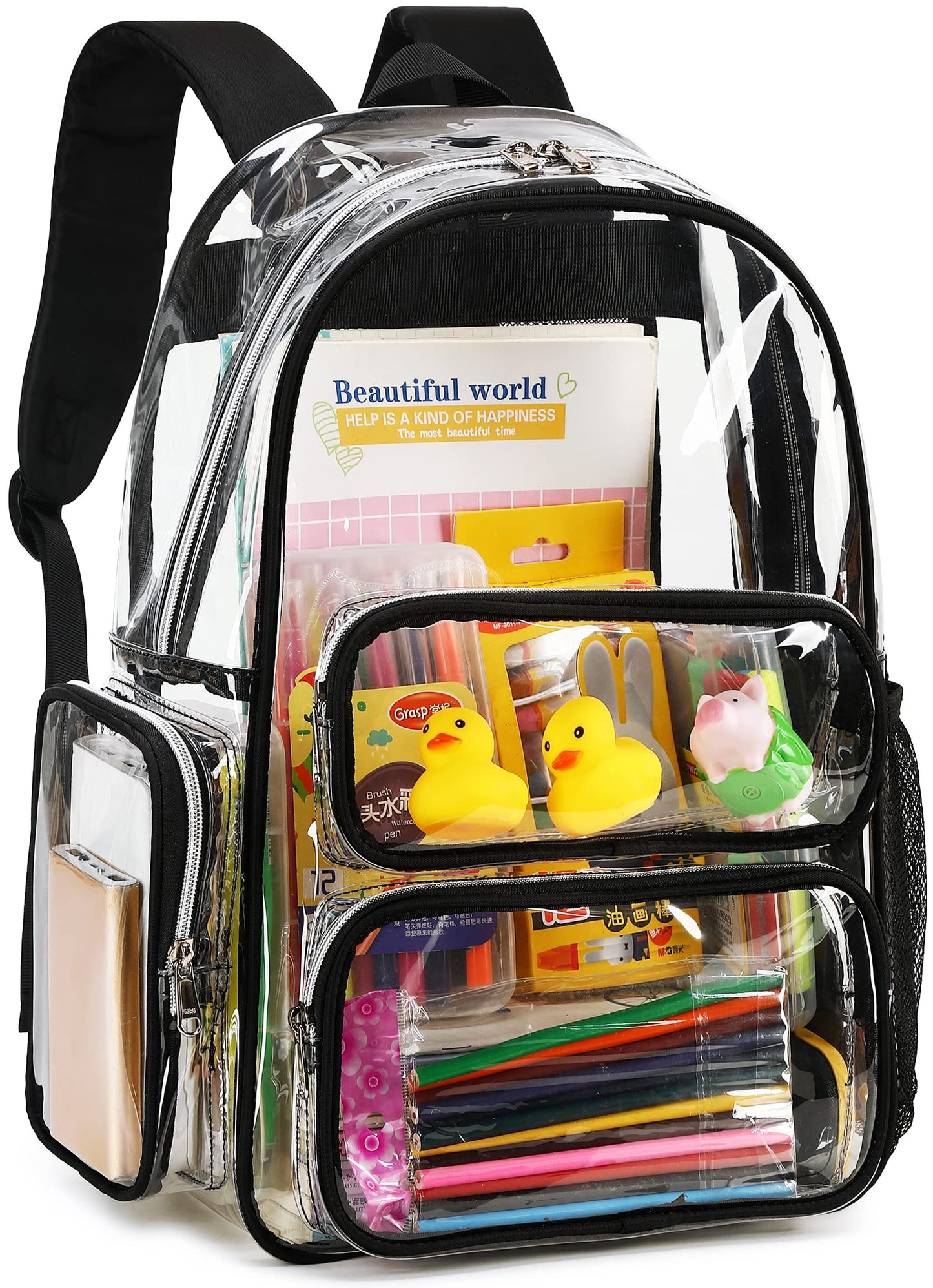 CAMTOP Clear Backpack Heavy Duty Transparent Bag for Stadium Events See Through BookBag for Student School Work Festival Sport Travel (Black)