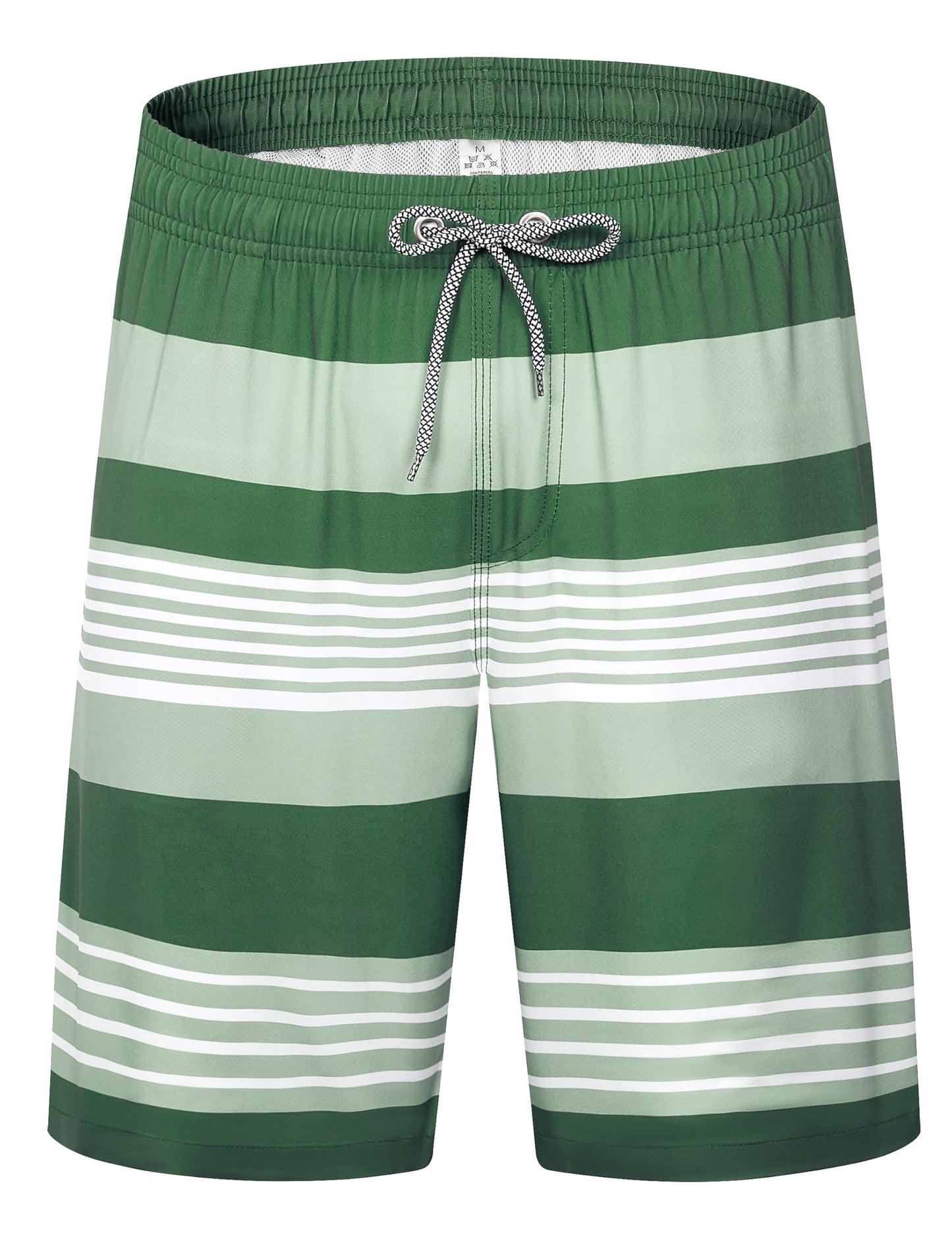 ELETOP Men's Swim Trunks Quick Dry Bathing Suit Swimming Board Shorts Mesh Lining Beach Swimwear Stripe Green White M