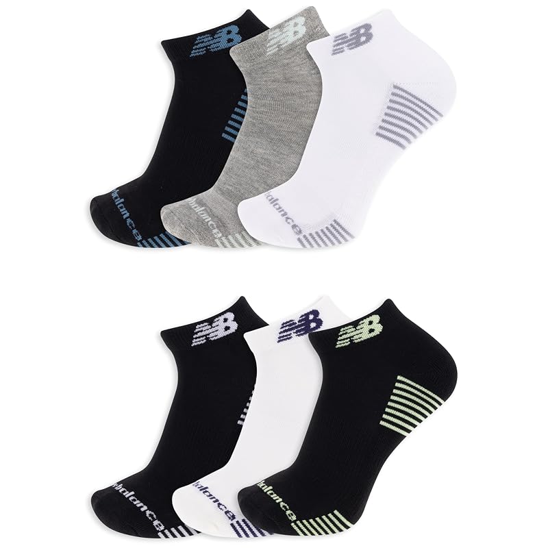 New Balance Unisex 12-Pack Cushioned Low Cut Socks – Gray Assorted (6 Pairs + Large)