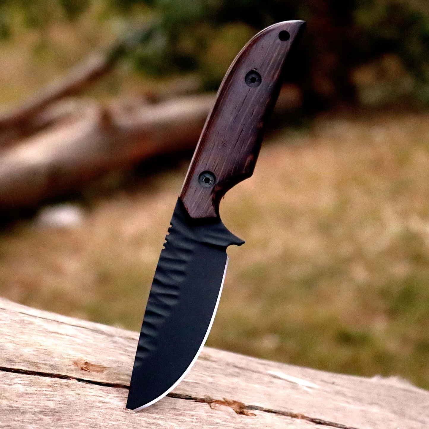 Kelani Fixed Blade Skinner – 1095 Steel, 8" Overall, Snake Wood Handle, Leather Sheath – Cowboy Knife for Hunting & Tactical Gear