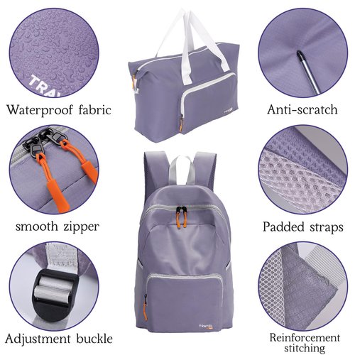 SWLIFL Foldable Hiking Backpack Small Lightweight Packable Backpack 2 Pack 20L/23L for Women Men Vacation,Hiking,Camping,Weekend Travels,Airplane Friendly Travel Bag(Purple)