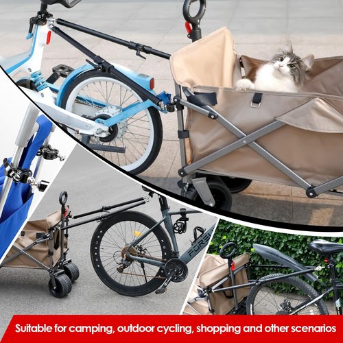 Bike Trailer Hitch Connector, Universal Portable Folding Bicycle Trailer with Quick Release Clamps for Camping Wagon, Pet Bike Trailers, Steel Garden Cart Wagons for Grocery, Sports, Shopping, Camping