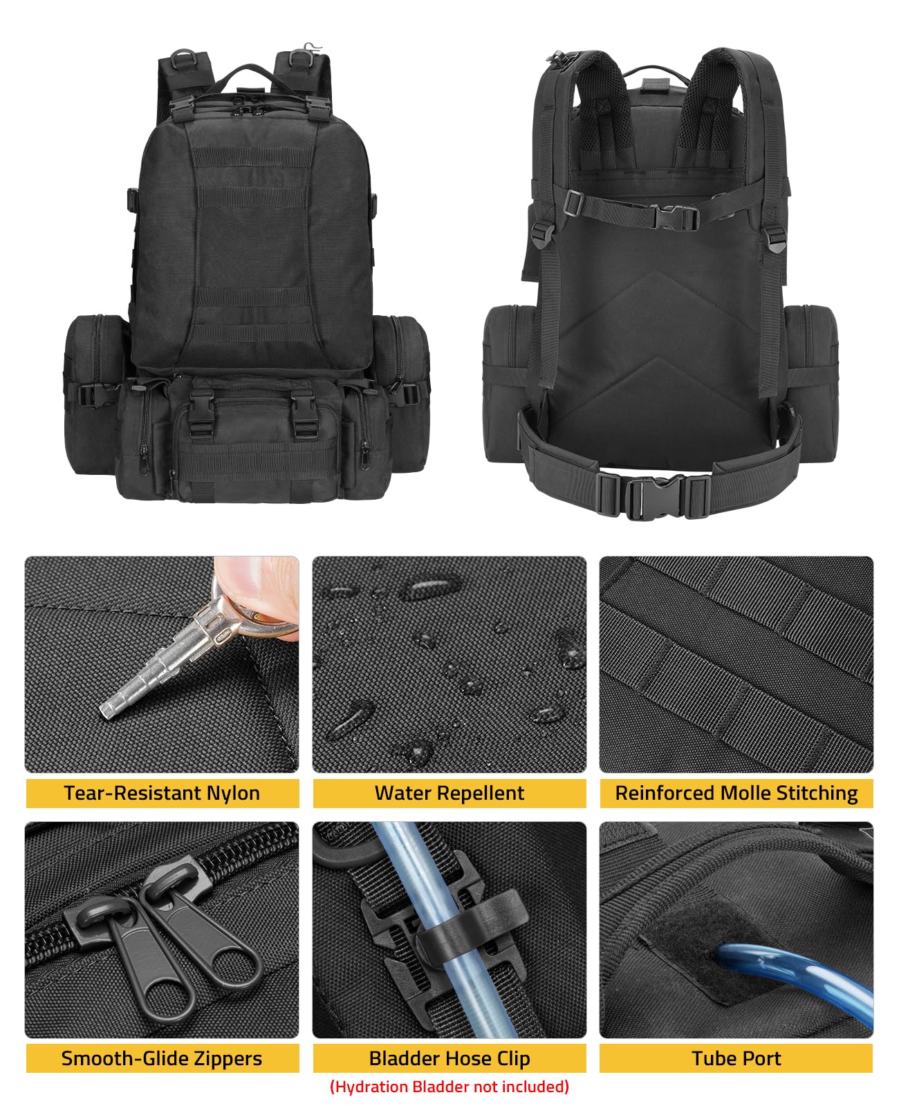 CVLIFE Tactical Backpack Military Army Rucksack 60L Large Assault Pack Detachable Molle Bag