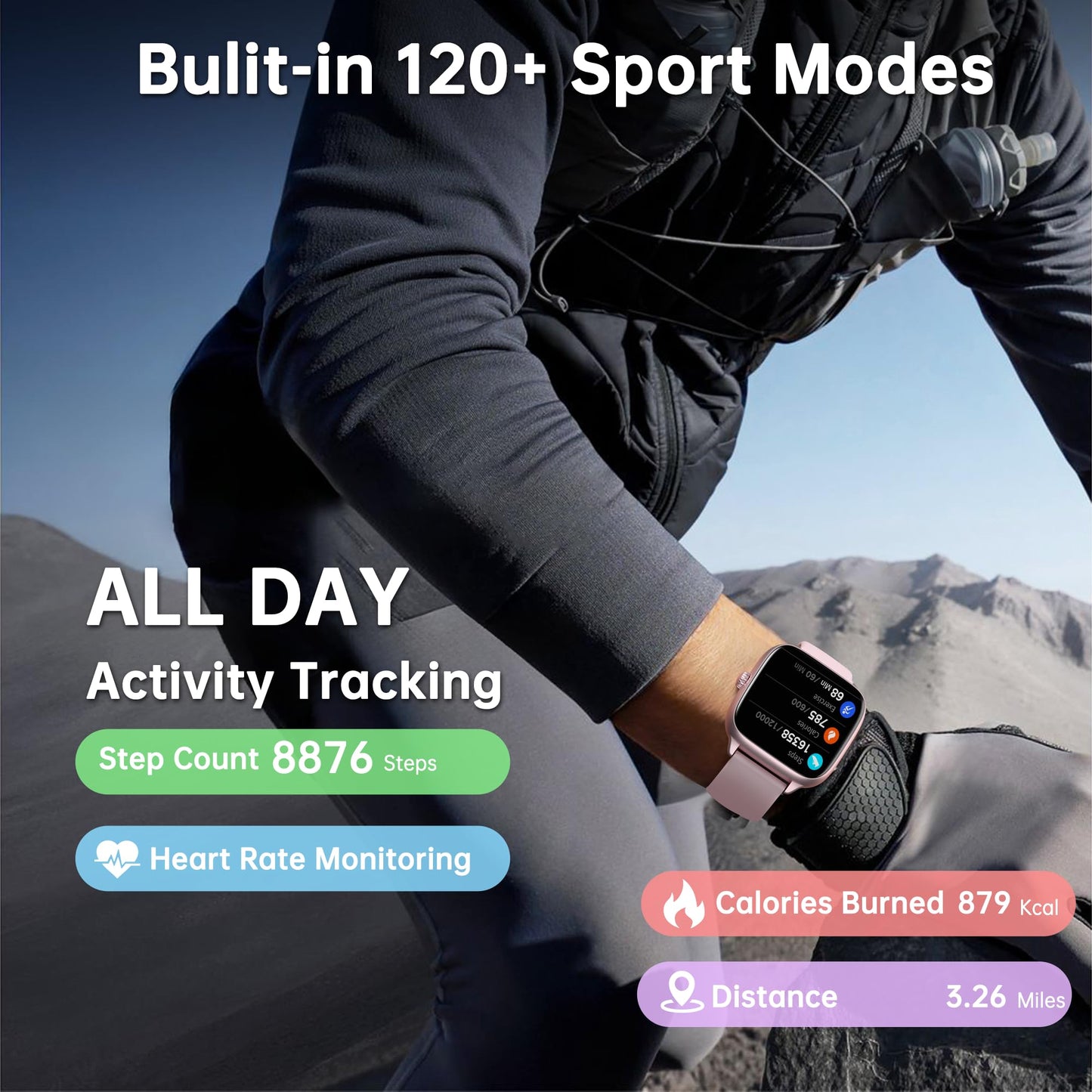 JYUAJOI Health Fitness Tracker (Answer/Make Calls), Smart Watch with 24/7 Heart Rate Monitor, Activity Tracker with Blood Pressure, Blood Oxygen, 120+ Sport Modes Sleep Tracker for Women Men (Black)