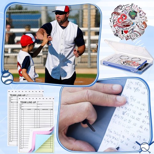 Fuyoooo 80 Set Baseball Softball Lineup Cards with 17 Player Roster 4 Part Form Copy for Coaches Team Sports with Writing Clipboard Storage Box Baseball Softball Stickers and Loose Leaf Binder Ring