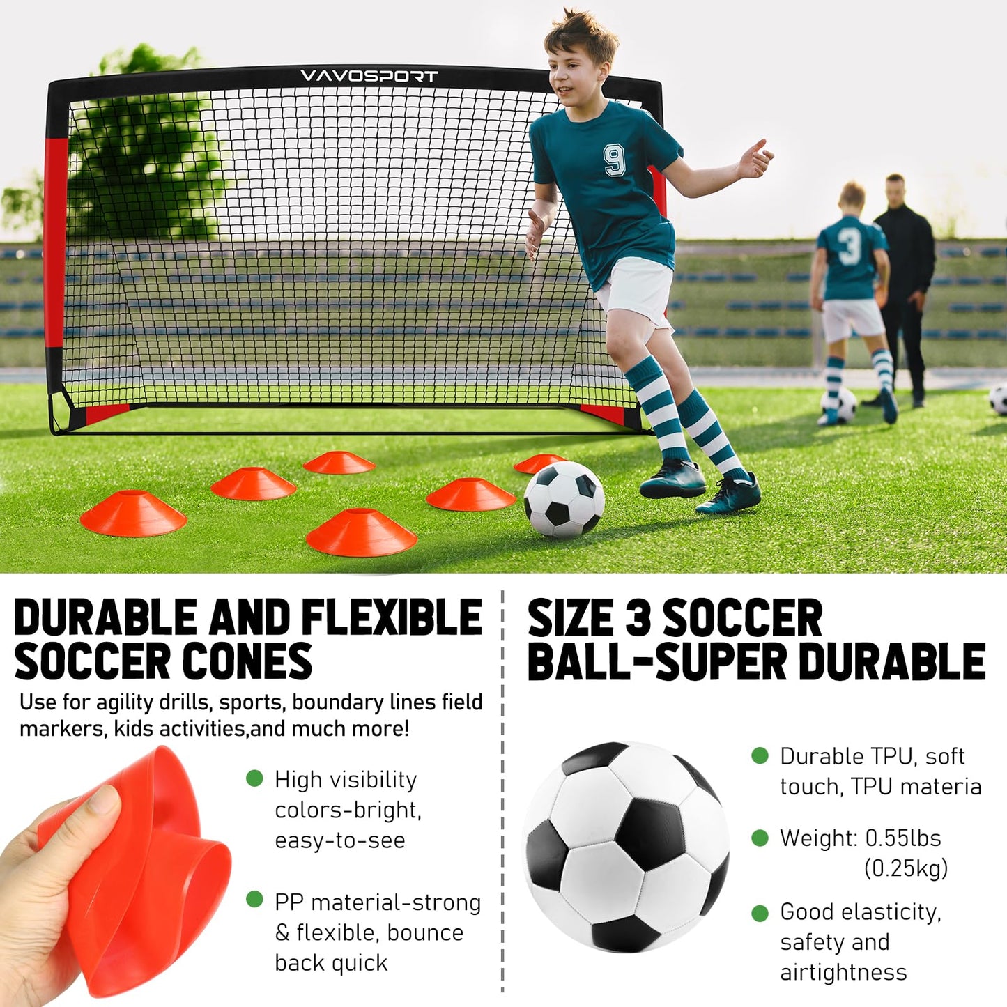 Kids Soccer Goals for Backyard Set, 2 of 6x4 ft Portable Pop Up Soccer Goal Training Equipment, Soccer Net with Soccer Ball, Ladder, Cones, Soccer Set for Youth Toddler Games, Sports