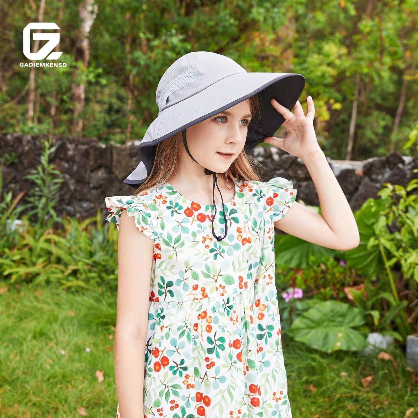 GADIEMKENSD Kids Sun Hat with Neck Flap Wide Brim Bucket Hats for Boys Girls Play Hat UPF 50+ Ultra-Light Sunhats for Beach Travel Fishing Camping Trip Light Gray 6-13 Years