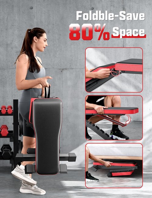 Adjustable Weigh Bench, 660LBS Heavy Duty Foldable Workout Bench Press for Home Gym, 8-Position Incline/Decline/Flat Exercise Bench for Full Body Strength Training, Fast Folding & Compact Storage