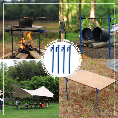 4Pcs Heavy-Duty Forged Steel Tent Stakes – 12in & 16in Camping Ground Anchors for Rocky Terrain & Snow, Includes Storage Pouch (Blue)