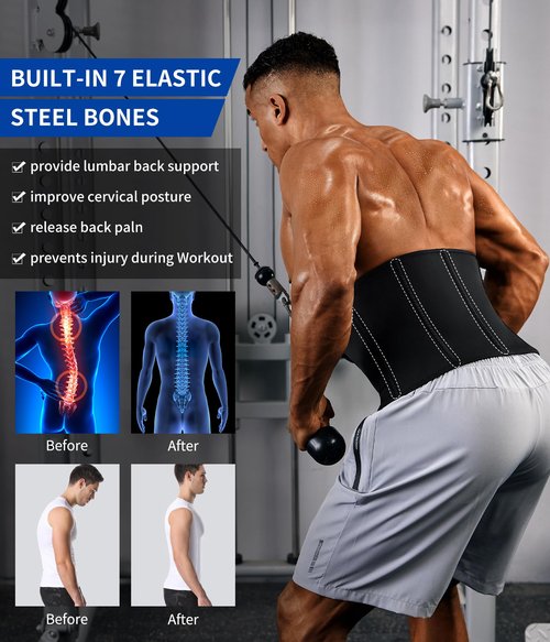 MOLUTAN Men Waist Trainer Trimmer for Weight Loss Tummy Control Compression Shapewear Sweat Belt Body Shaper (Black1, Large)
