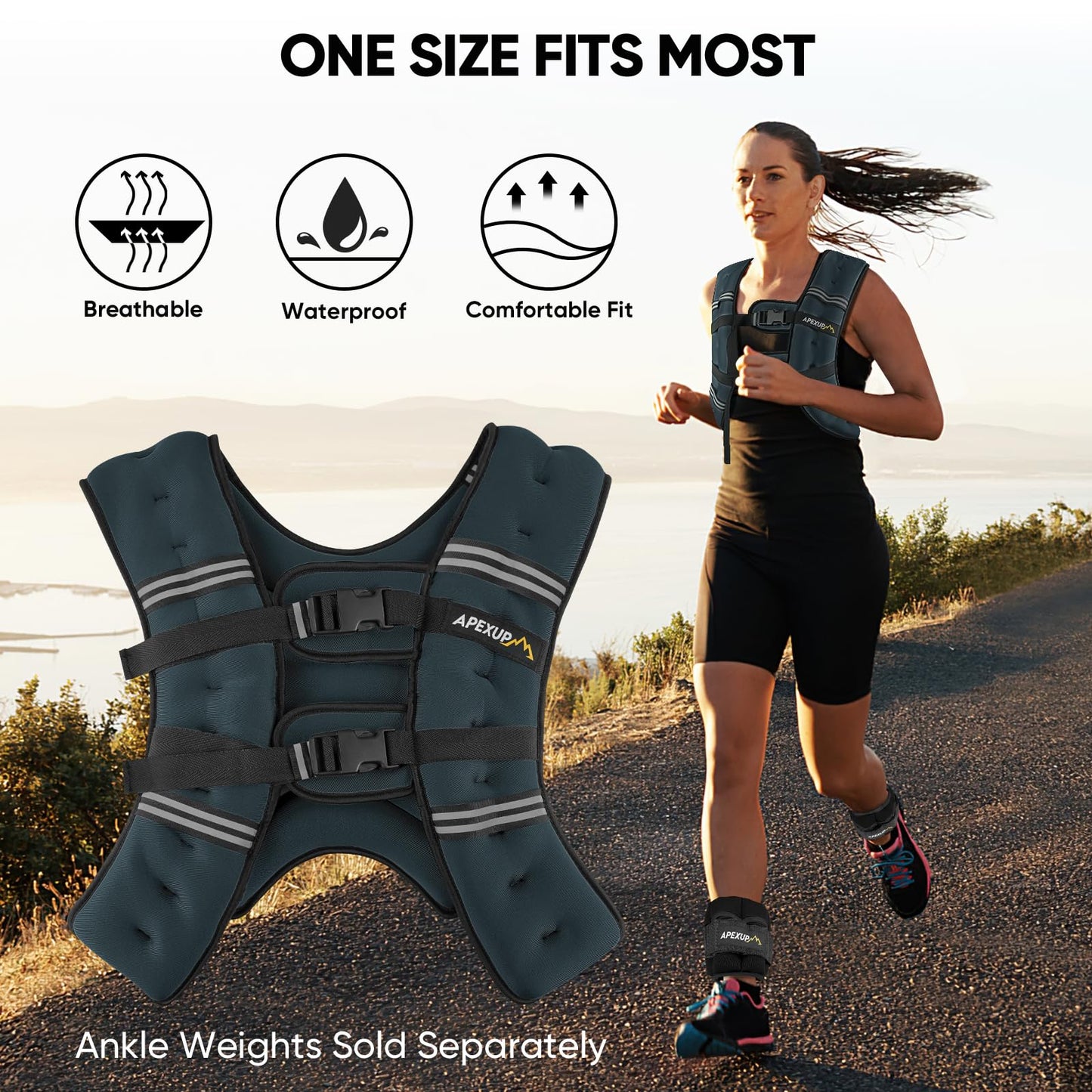 APEXUP 15lbs Weighted Vest Men Women, Weight Vest for Women Workout Equipment for Strength Training Running (Steel Blue)