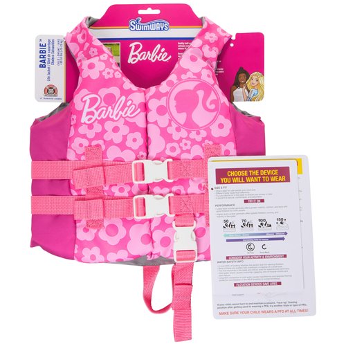 SwimWays Barbie Swim Trainer Life Jacket, US Coast Guard Approved Life Vest Kids Swim Vest, Pool Floats & Life Jackets for Kids 33-55 lbs