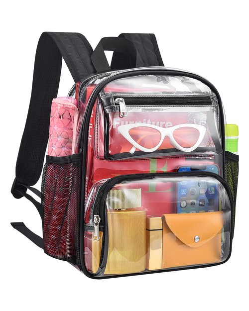MAY TREE Clear Backpack Stadium Approved for Women and Men, Clear Bag for Stadium Events, Transparent bag for Concert Sporting Festival, Black