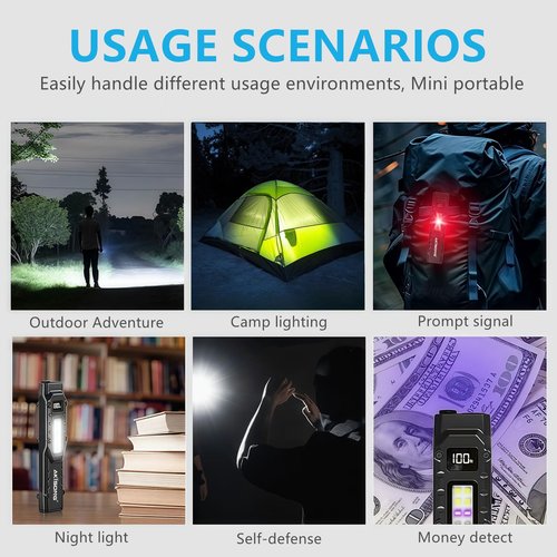 AKISONG EDC Tactical Flashlight, 1,200 Lumens Flat Flashlights Rechargeable, Dual-Switches LED Small Pen Light Digital Display, Stainless Steel 9 Modes Pocket Flash Light for Home, Camping, Emergency