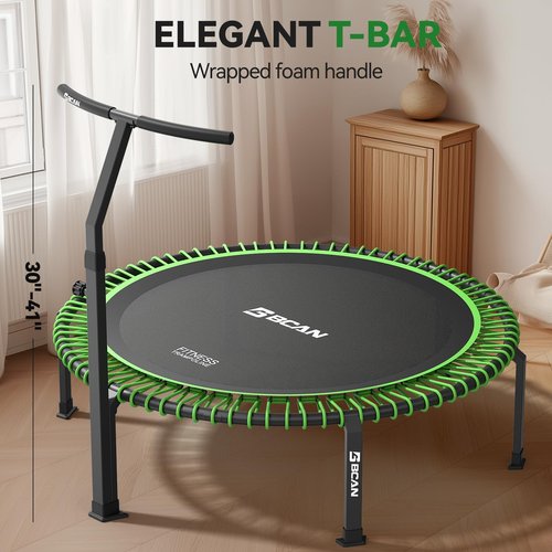 BCAN 550 LBS Soft Land Bungees Rebounder Trampoline, 48'' Mini Trampoline for Adult, 2 Set of Bungees, Green