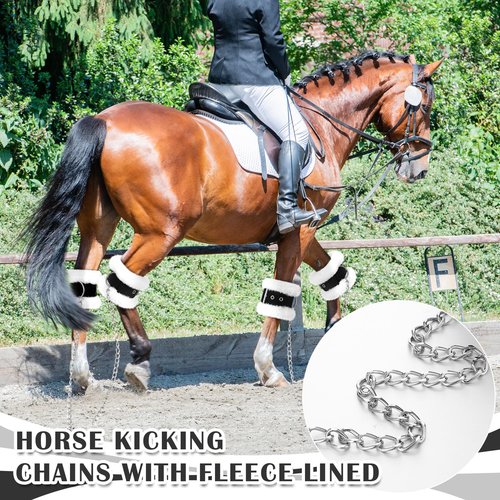 Sunnymove 4 Pcs Horse Kicking Chains Pawing Training Chains with Fleece Lined Adjustable Stainless Steel Training Gear for Stable Horse Safety Enhancer for Prevents Stable Kicking Fits Most Sizes