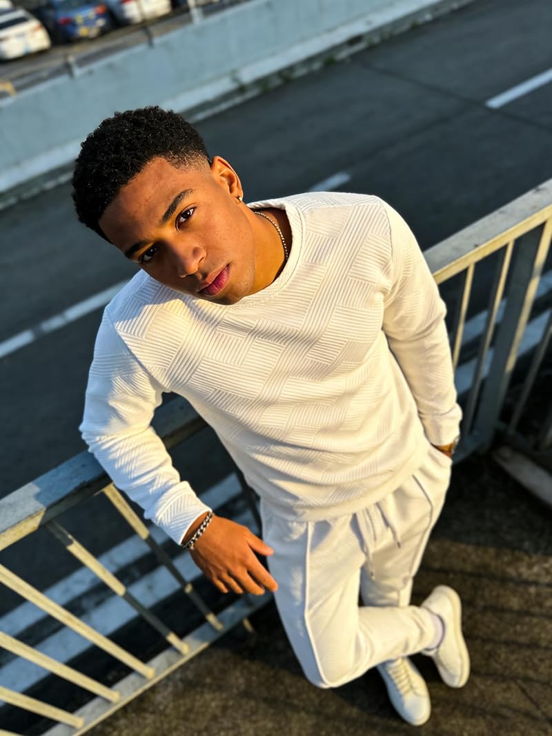 Men's 2-Piece Sweatset - Long Sleeve Sweatshirt & Joggers, All White - Large (Variation of THIS listing)
