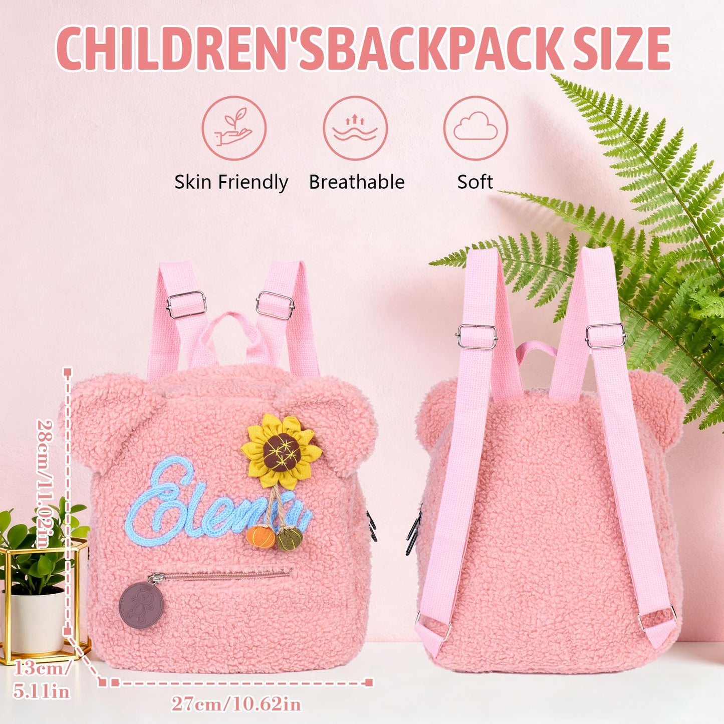 Personalized Embroidered Plush Bear Backpacks with Name, Customed Cartoon Day Care Bags for Boys Girls, Cute Fuzzy Large Capacity Bears Purse Bag for Toddler, Gifts for Couples Easter Birthday