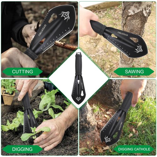 OYDXTMU Backpacking Shovel, Small Camping Trowel,9 in 1 Hand Shovel, Garden Trowel Hand Tool with Carrying Pouch for Gardening, Outdoor, Survival, Digging, Black
