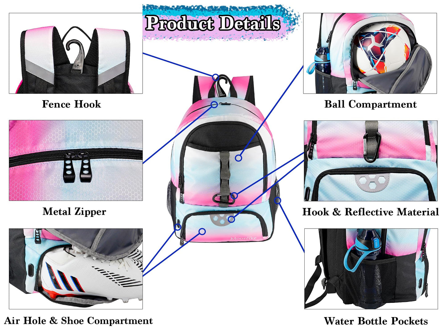 Moonlike Youth Soccer Bag, Soccer Backpack for Football Volleyball Basketball, Backpack with Ball Compartment and Ball Holder (Green)