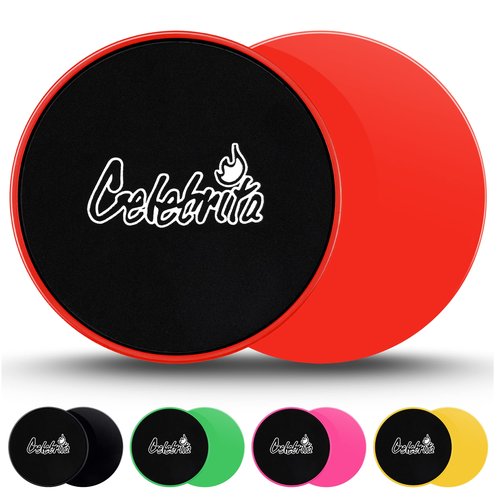 Celebrita Pair of Gliding Discs Core Sliders Ab, Back, Hip, and Leg Exercise Gear for Gym, Home, Yoga, Pilates | Strengthen Abdomen, Burn Fat, Improve Balance (Red)