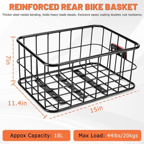 CDYWD Bike Basket Rear for Men Women, Large Bicycle Rack Basket for Adult Bikes with Removable Liner Bag & Waterproof Cover, Heavy Metal Back Cargo Basket for Ebike, Mountain Bike, City Bike, Cruiser