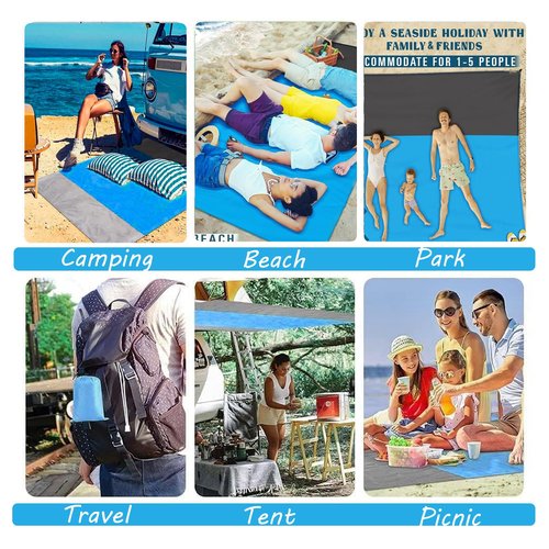 Beach Blanket Sandproof Waterproof, Beach Essentials Extra Large Beach Mat, 79" X 55" Oversized Durable Outdoor Picnic Mat Storage Bag for 1-4 Adults, Beach Accessories for Travel, Camping, Hiking