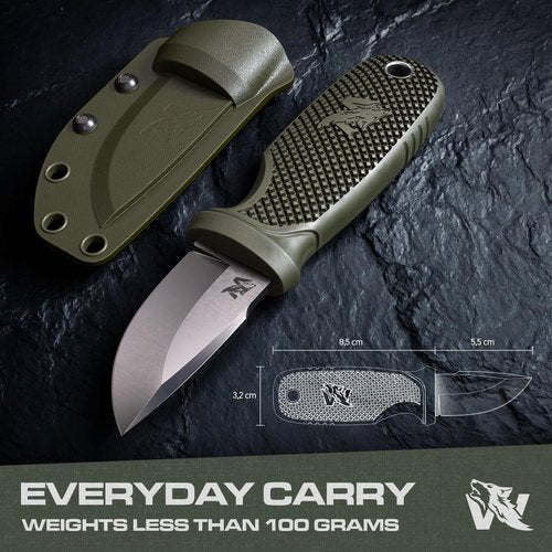 ODENWOLF W-MINI - EDC Neck Knife with Sheath and Necklace - Small EDC Fixed Blade Knife Necklace and Belt Clip - Pocket Fixed Blade Knives - Full Tang Neck Knife with Sheath Tactical and Fire Starter