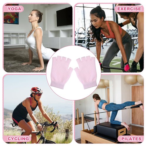 Eurzom 2 Pairs Non Slip Yoga Gloves for Women Fingerless Pilates Gloves with Grips for Yoga Fitness Workout Sports Exercise Gym(Black,Light Pink)