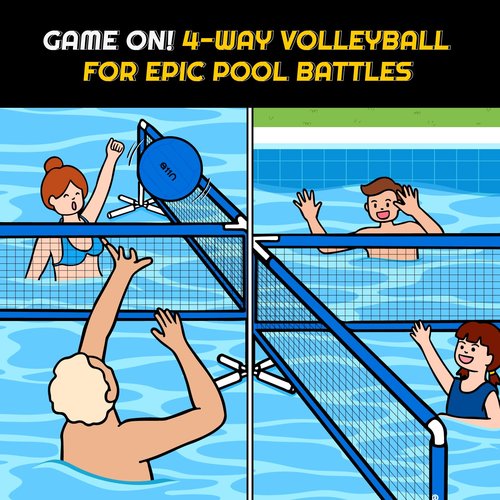 A11N 4-Way Volleyball Pool Net, Adjustable Height, 4-Player Swimming Pool Game Volleyball Net for Pool with Stabilizing System