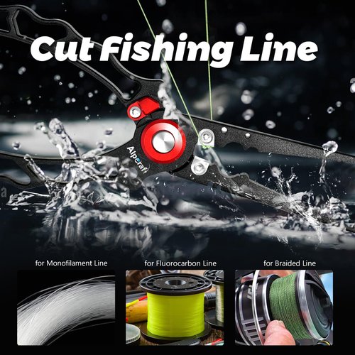 AlpCraft Fishing Pliers, Muti-Function Saltwater Split Ring Pliers Hook Remover, Rust-Proof Fly Fishing Accessories with Braid Line Cutter Sheath Lanyard, Ice Fishing Gear Stuff Gifts for Men (Black)