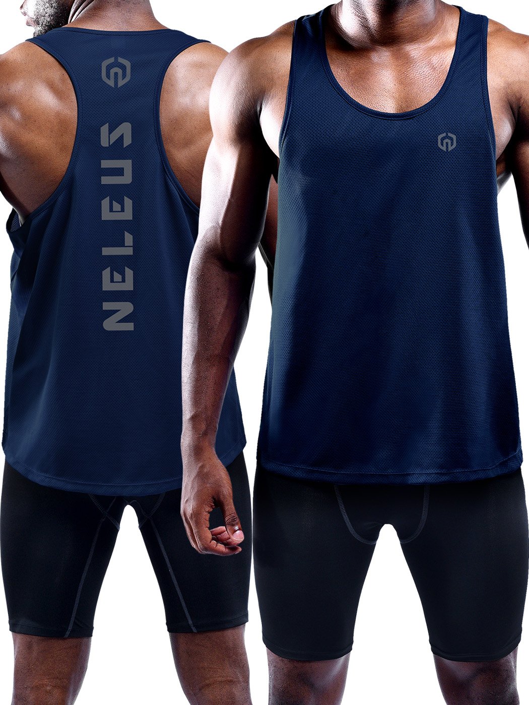 NELEUS Men's 3 Pack Dry Fit Y-Back Muscle Tank Workout Gym Shirt,5031,Olive Green,Blue,Navy Blue, M