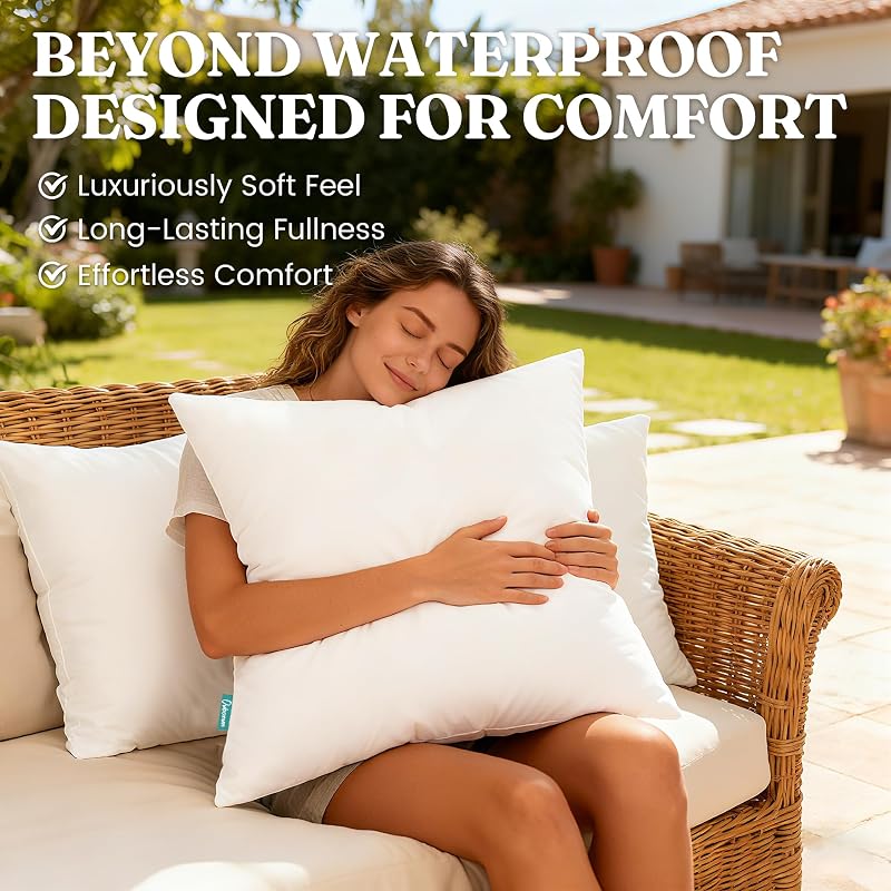Oubonun 22x22 Outdoor Throw Pillow Inserts - Set of 2 Waterproof Cushions, 22x22 Inch Variation