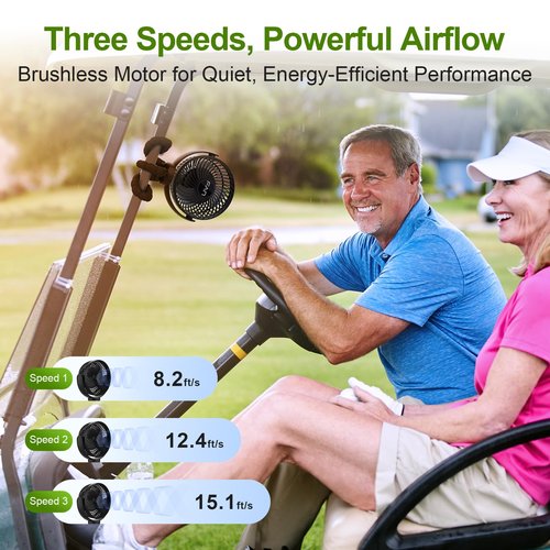 Lovegoo Rechargeable Golf Cart Fan, 10000mAh Battery for 55H Max Runtime, Portable Fan with Flexible Tripod, USB-C Charging, 3-Speed & Timer, Compatible with EZGO Club Car Yamaha