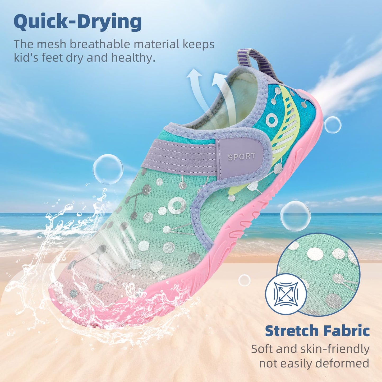 SUITSER Water Shoes Boys Kids Girls Beach Pool Barefoot Sand Watershoes Swim Wide Toe Box Aqua Socks Size 2 Purple (Little/Big Kid)