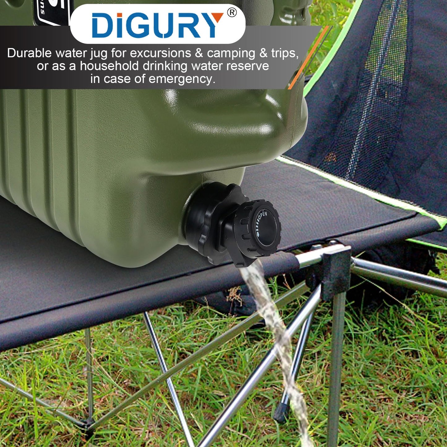 Digury 5 Gallon Water Jug, Camping Water Container BPA Free Water Storage with Spigot No Leakage Portable Emergency Water Tank for Outdoor Hiking Camping Picnic Supplies Green