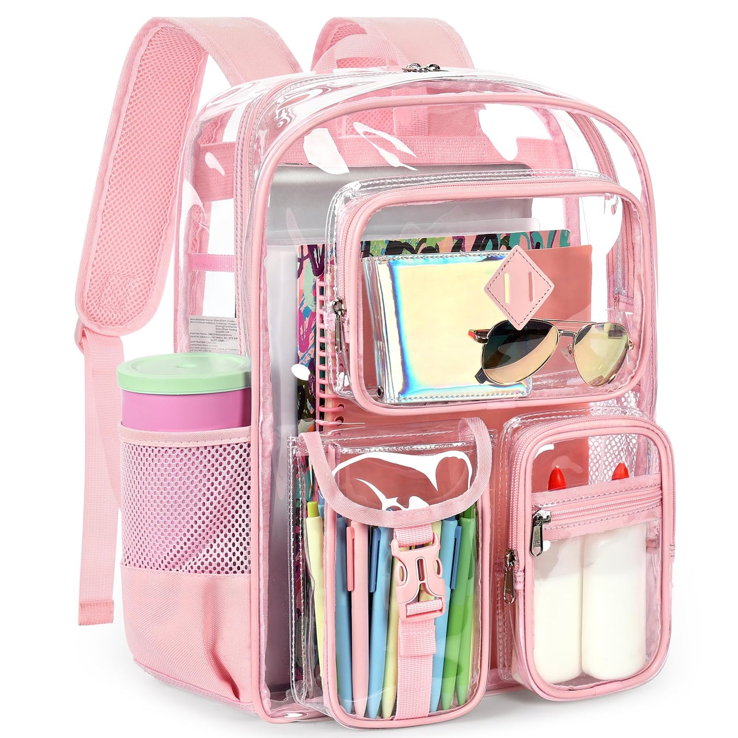 ZORFIN 17 Inch Clear Backpack, Large Transparent Bookbag with Reinforced Straps for School College Work