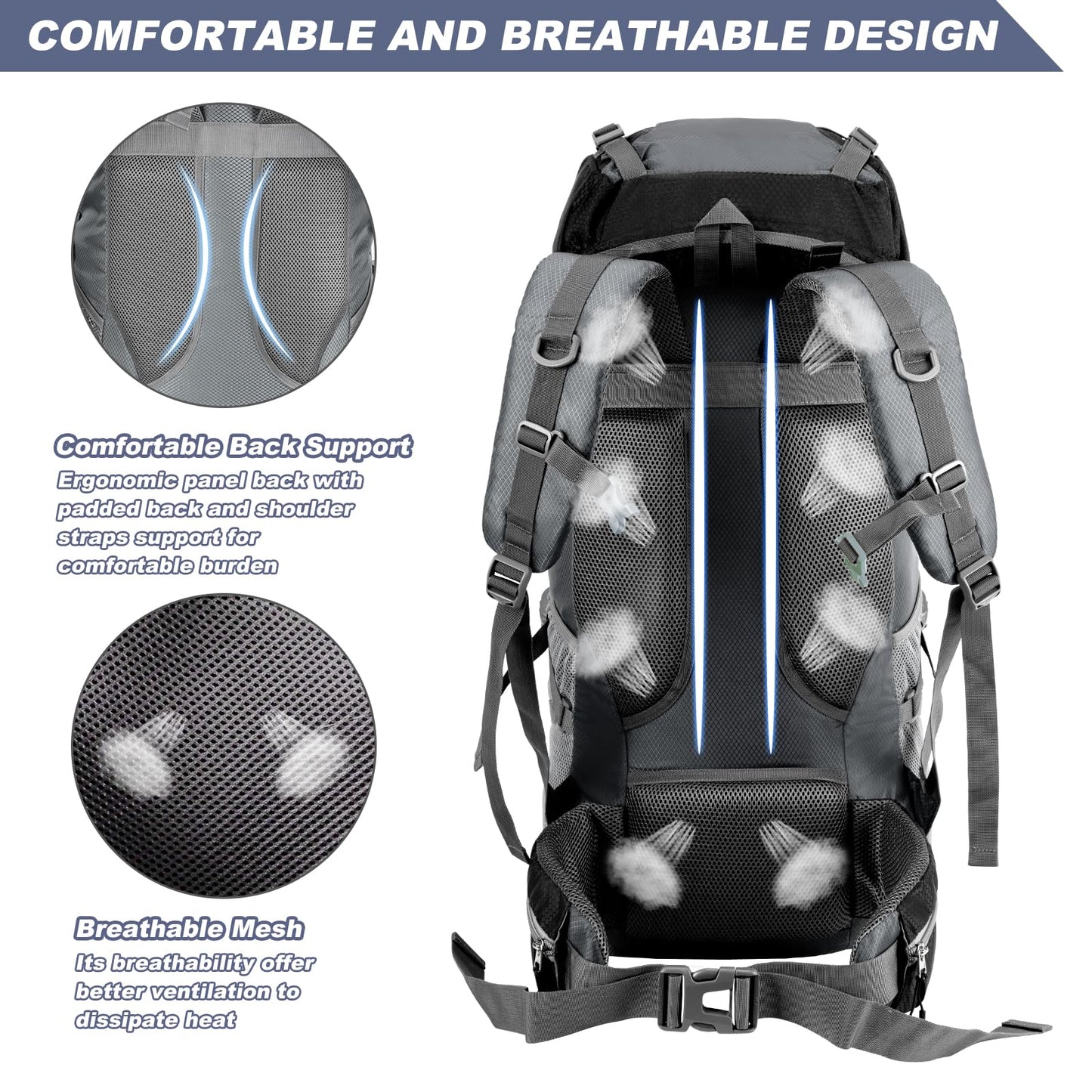 Night Cat Hiking Backpacks 70L Camping Backpacking Packs for Men Women Lightweight Outdoor for Mountaineering Traveling, No Internal Frame