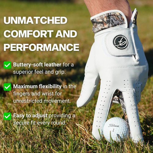 Premium Leather Hunting Camo Golf Glove for Men – Right Handed Golfers – AAA Cabretta Leather Golf Gloves for Men Right Hand Golfer – Sizes M-XL (X-Large, Wear On Right Hand (Lefty Golfer))